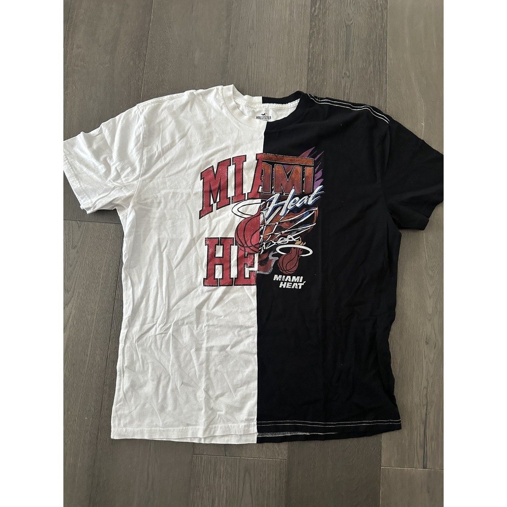 Miami Heat Shirt Men XL NBA Basketball Oversized Tee Hollister Black White Split